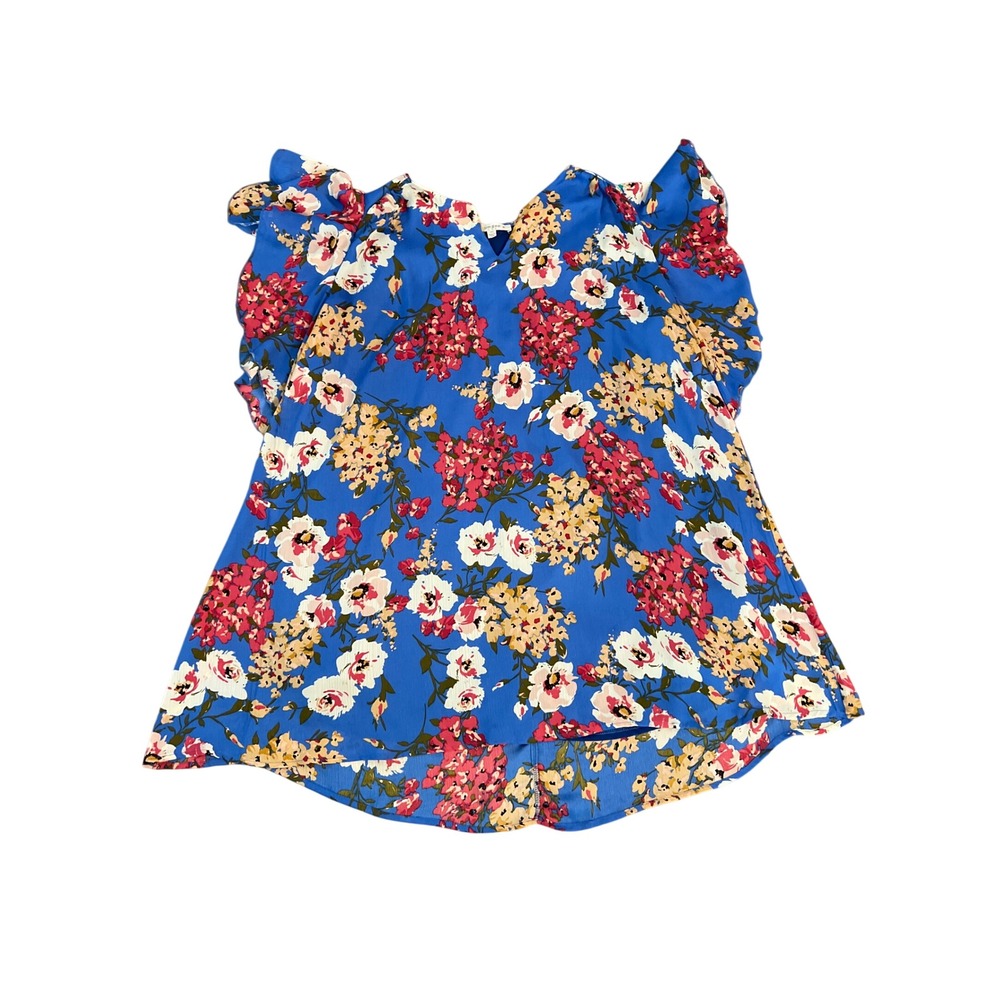 Umgee USA Plus Size 1XL Blue Floral Ruffle Cap Sleeve V-Neck Dress